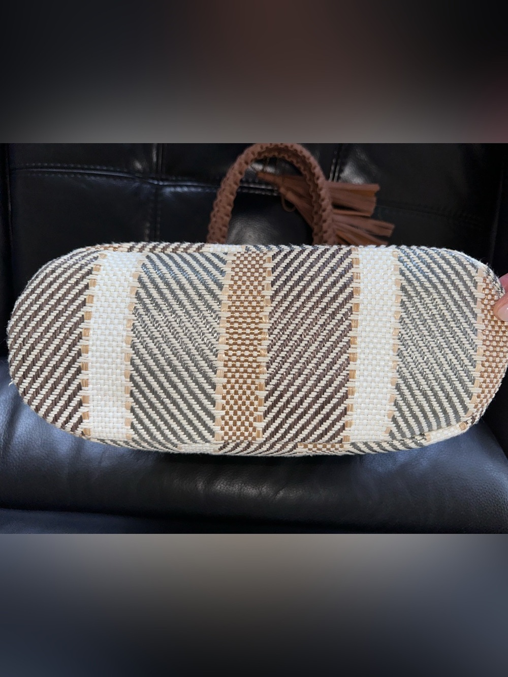Sun N Sand Woven Stripe Resort Tote | Braided Handles & Tassel | Beach Shopper - Picture 12 of 12